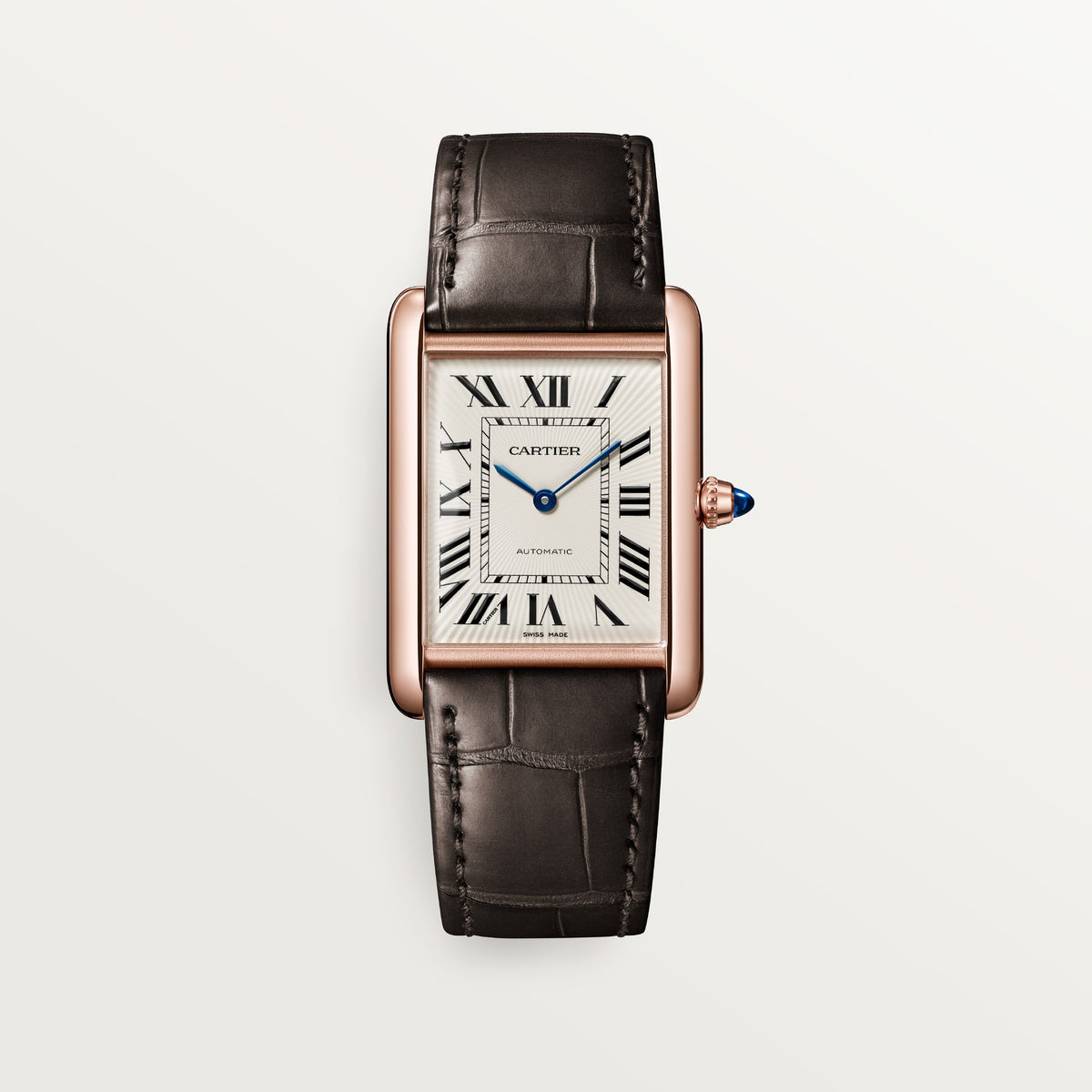 Cartier Tank Louis Cartier WGTA0346 - Large model 18K rose gold, Stamped silvered with yellow varnish Dial, Semi-matte brown alligator leather strap