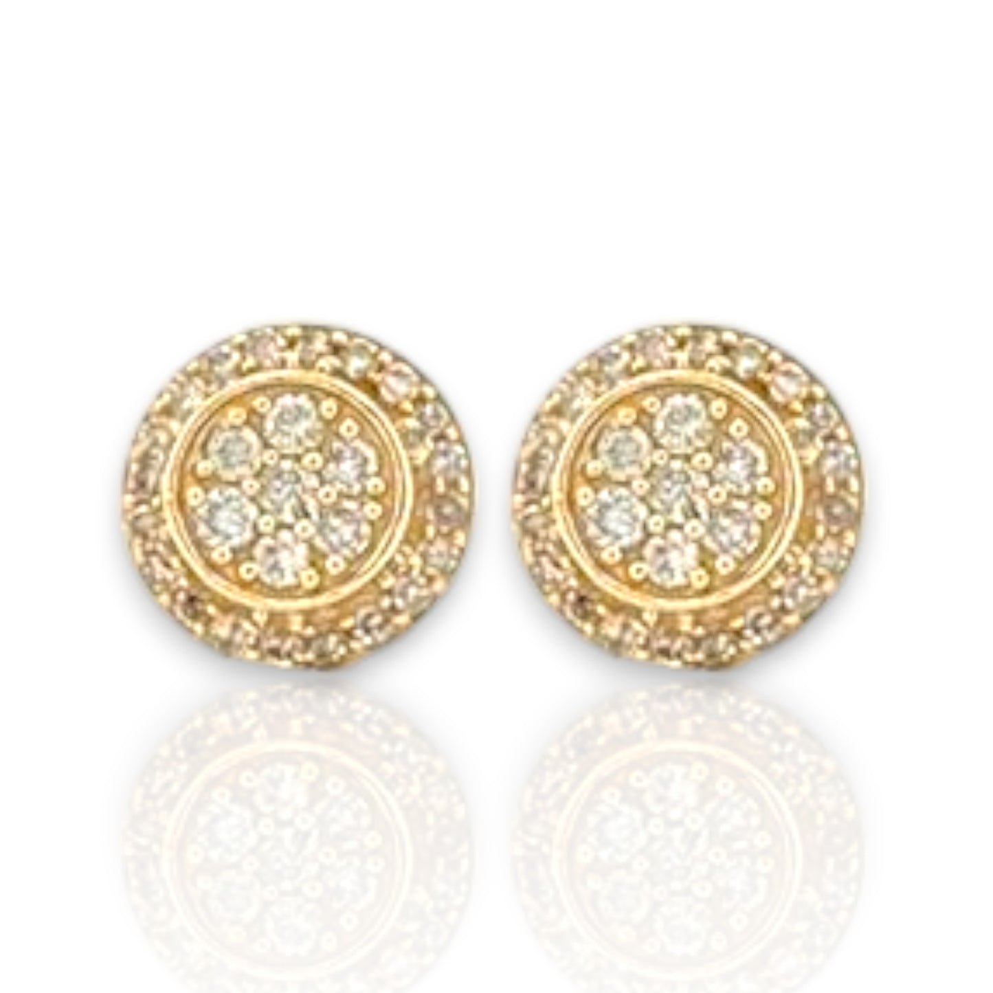 0.80ct Diamond Halo Cluster Square Stud Earrings - 14k Yellow Gold