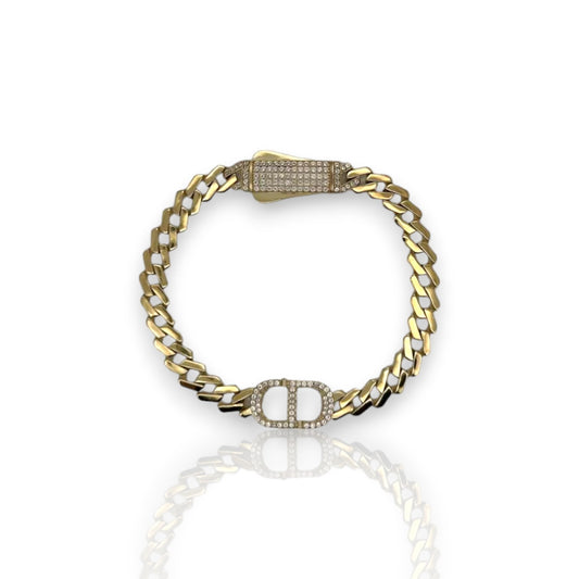 Pave "CD" Link Cz Bracelet - 10K Yellow Gold