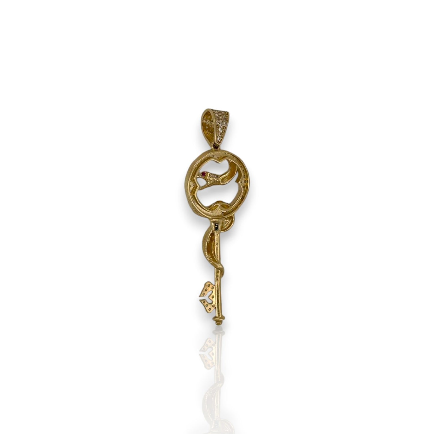 Snake On A Cain Cz Pendant - 14K Yellow Gold