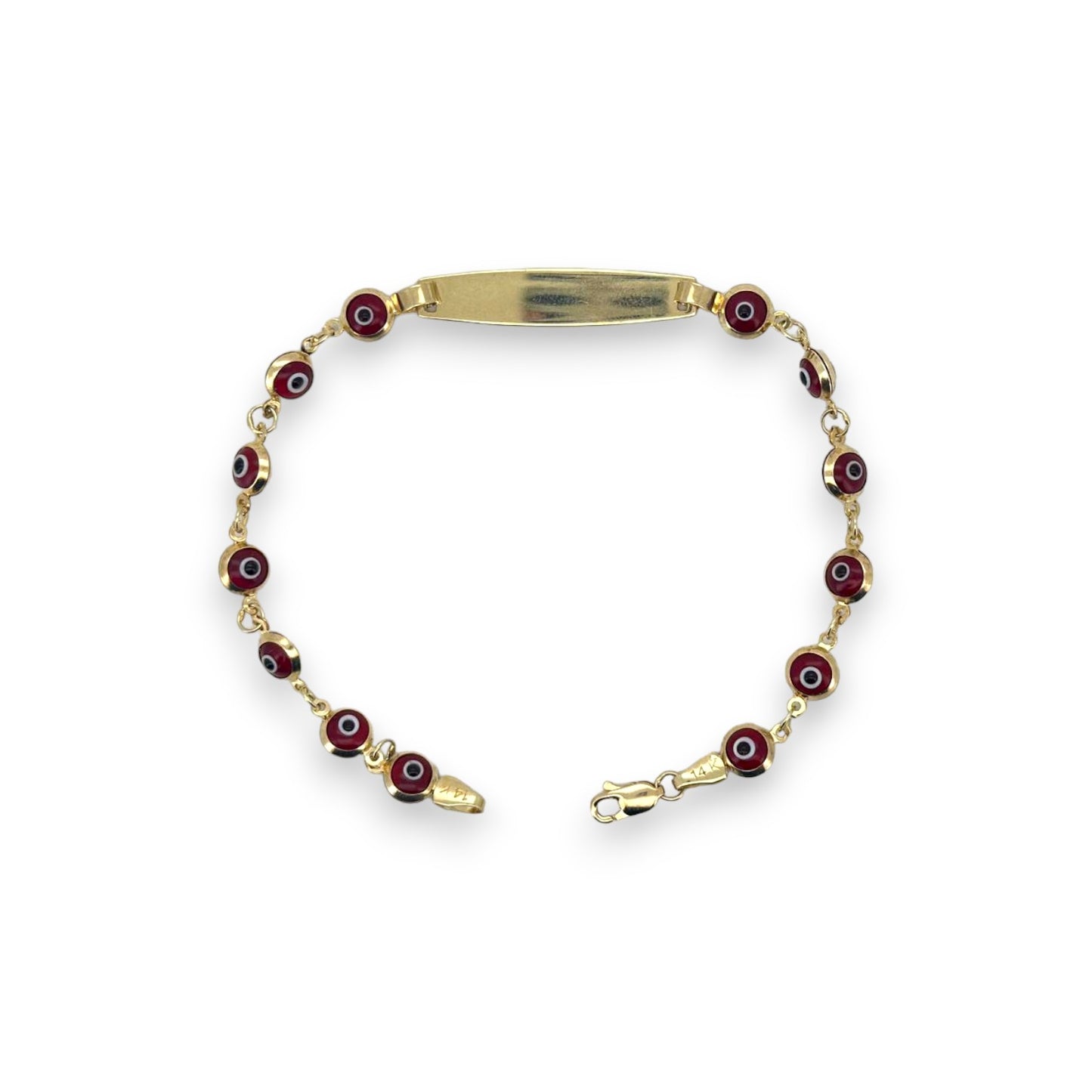 Evil Eye Custom Name Red Bracelet - 14K Yellow Gold