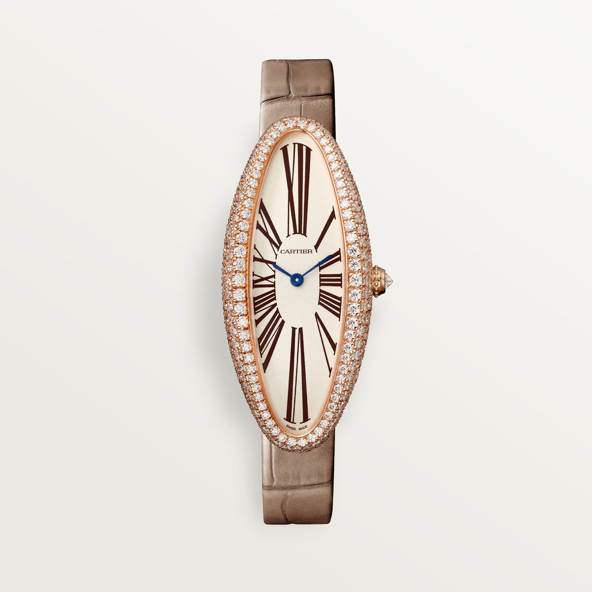 Cartier Baignoire Allongée WJBA0006 - Medium model 18K rose gold, Silver 925/1000 Dial, Taupe alligator leather strap