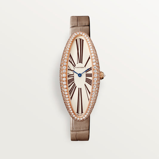 Cartier Baignoire Allongée WJBA0006 - Medium model 18K rose gold, Silver 925/1000 Dial, Taupe alligator leather strap