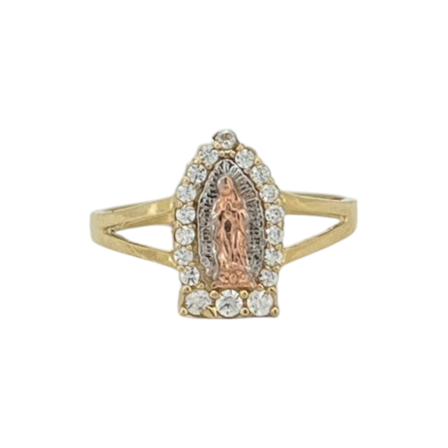 Anillo grande con circonita cúbica y cabeza de Jesús - Oro amarillo de 10 quilates 