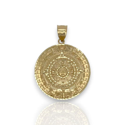 Aztec Calendar Pendant - 14K Solid Gold