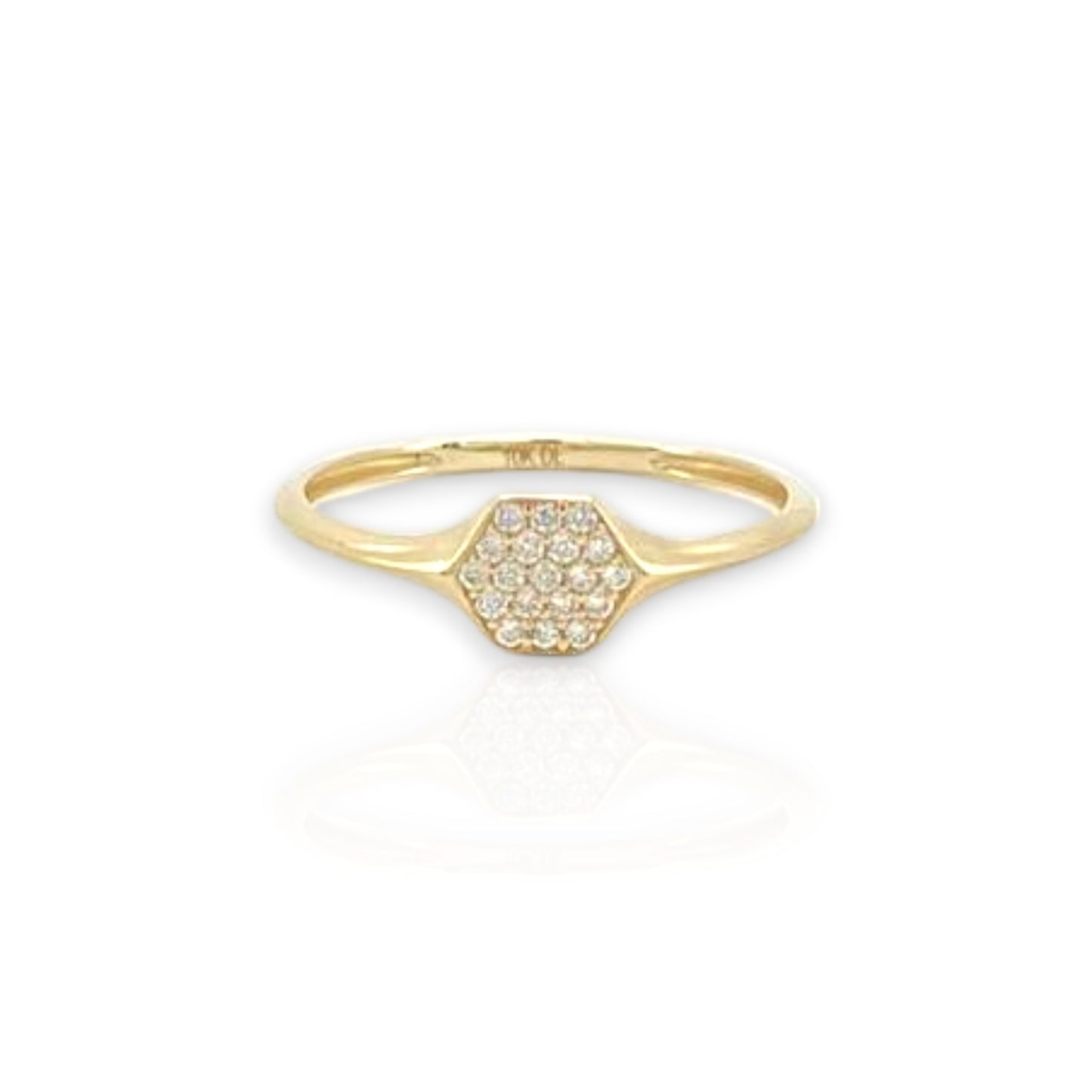 Hexagon Ring CZ - 10K Yellow Gold