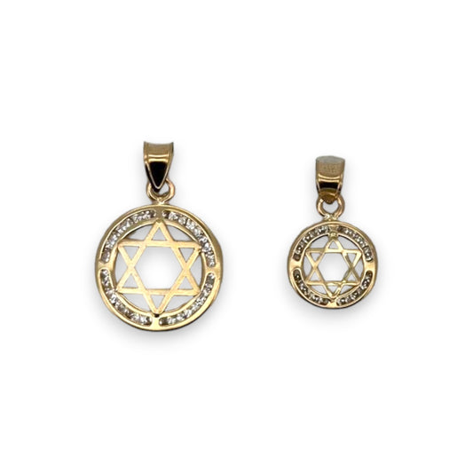 Circle David Star Pendant - 14K Yellow Gold