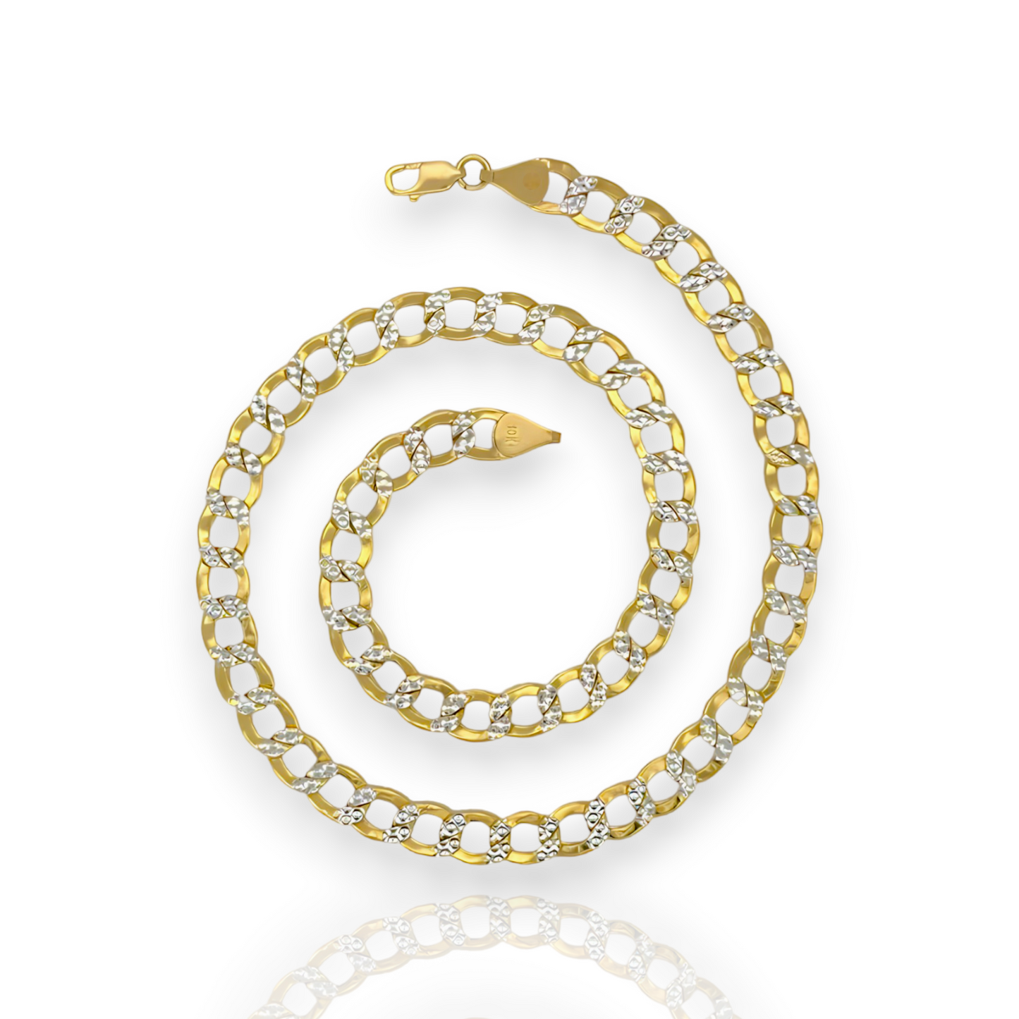 Curb Cuban Two Tone Pave Link Chain Necklace - 10K Yellow Pave Gold - Hollow
