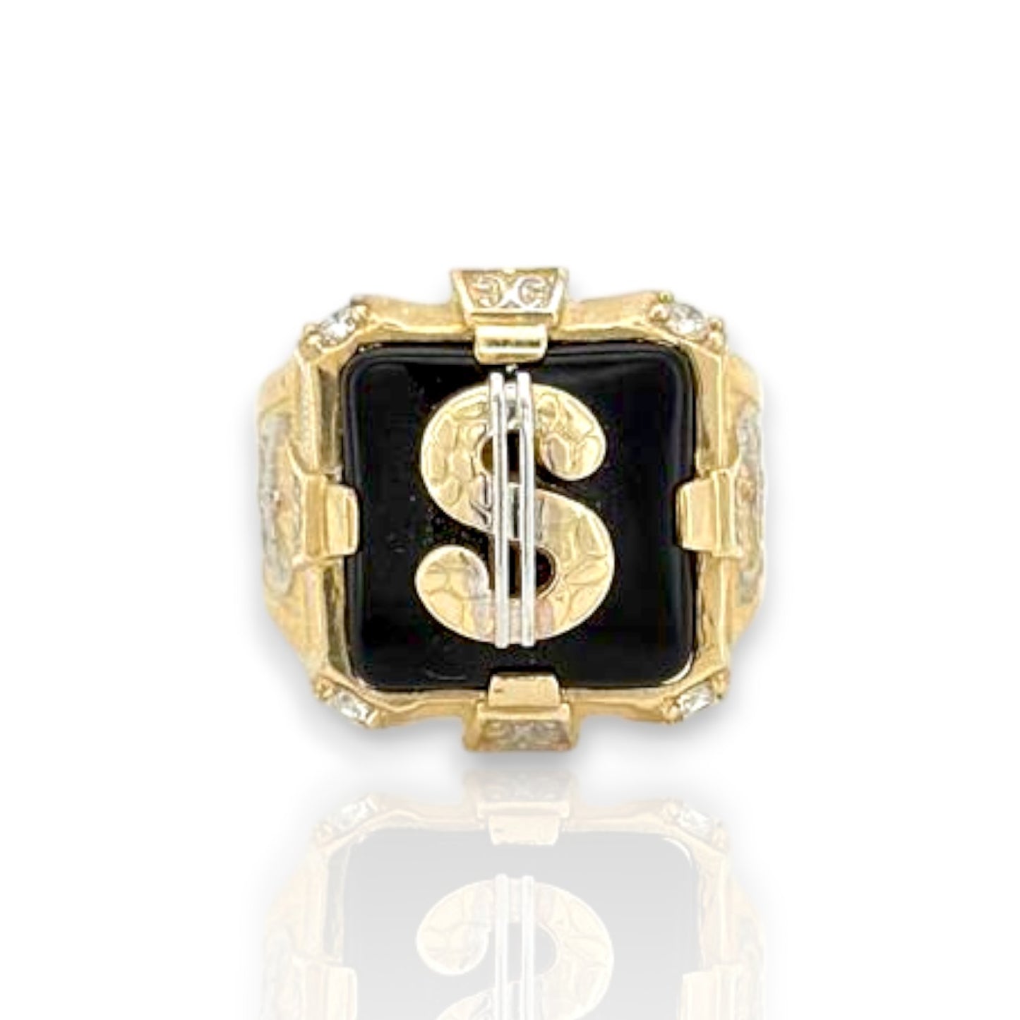 Dollar Sign Onyx Ring - 10k Yellow Gold