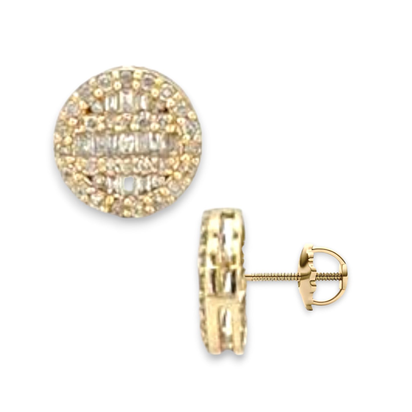 0.50ct Diamond Baguette and Round Stud Earrings - 14k Yellow Gold