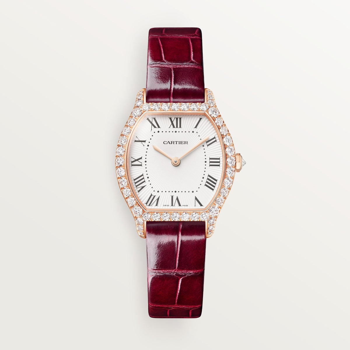 Cartier Tortue WJTO0012 - Small model 18K rose gold, White Dial, Shiny red alligator leather strap