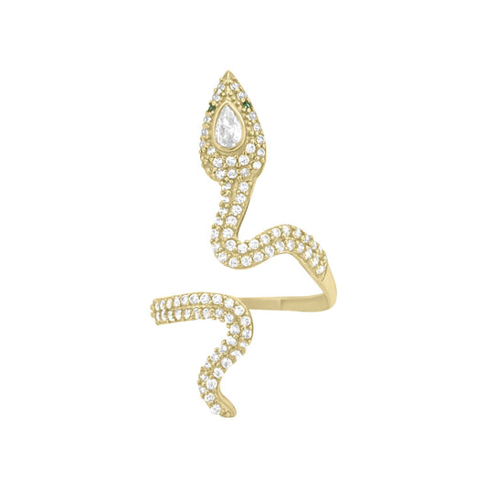 Snake CZ Ring - 10K Yellow Gold