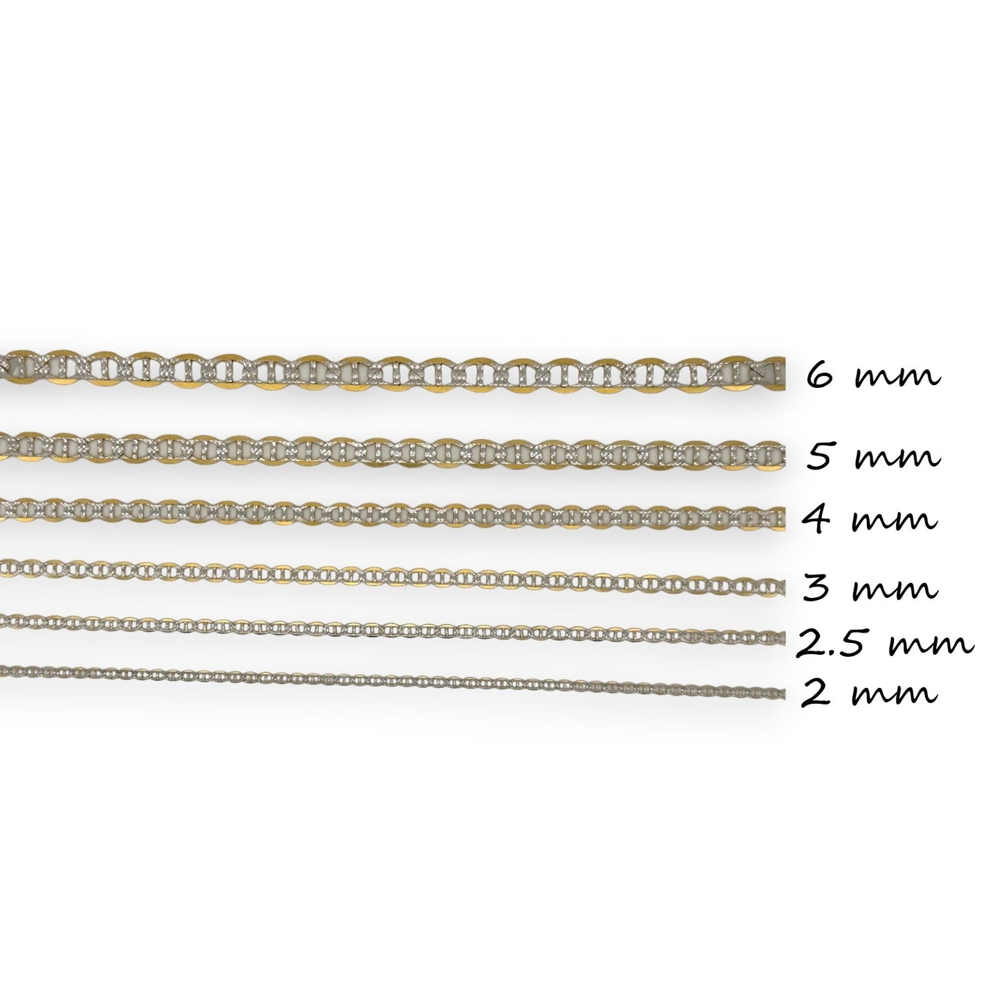 10K Fully Solid Valentino Two Tone Link Anklet - 10K Yellow Gold
