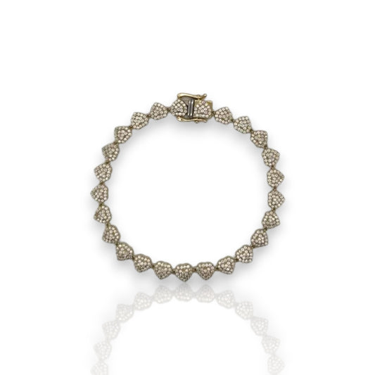 Heart Link Cz Bracelet - 10K Yellow Gold