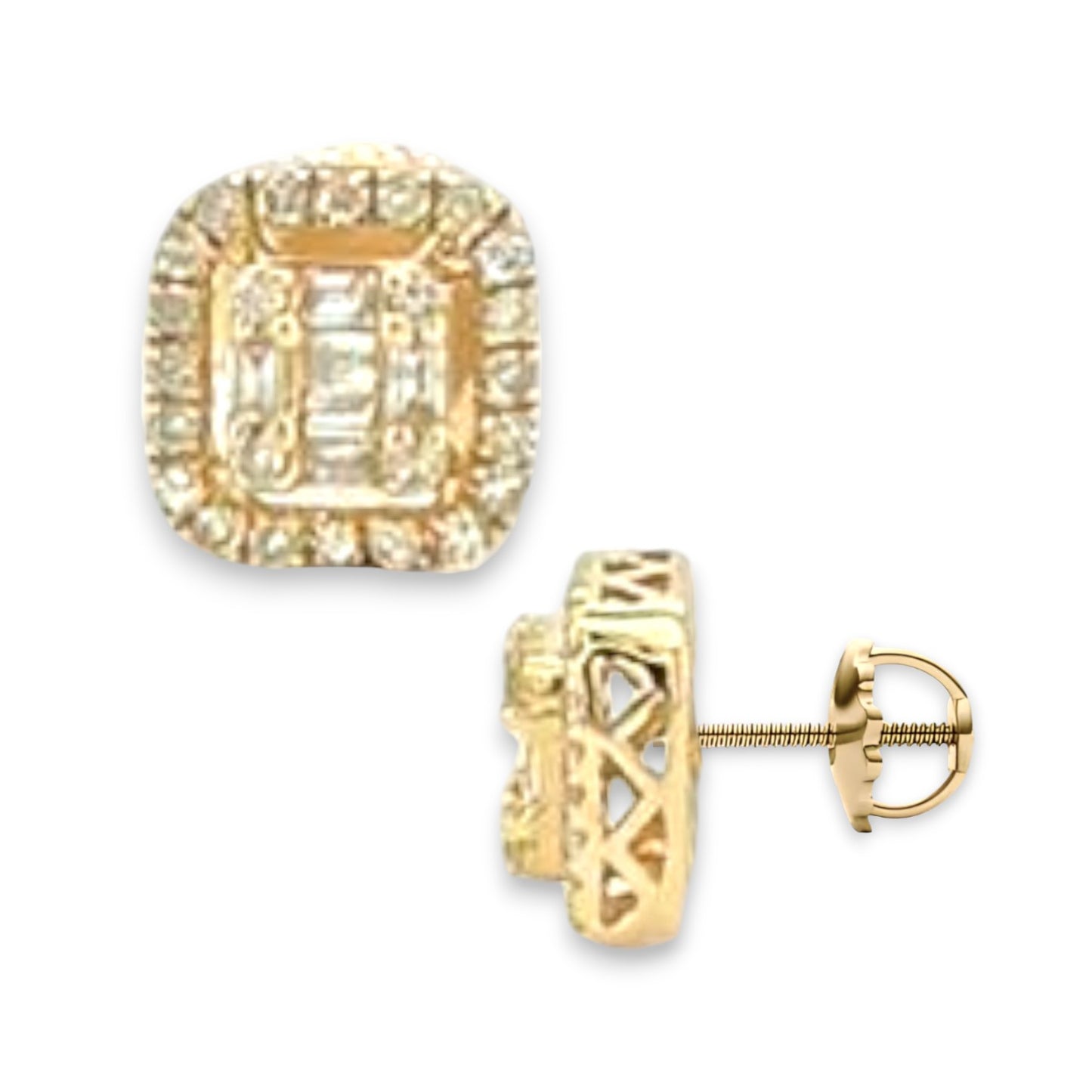 0.61ct Diamond Square Stud Earrings - 14k Yellow Gold