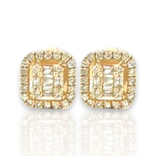 0.43ct Diamond Square Stud Earrings - 14k Yellow Gold