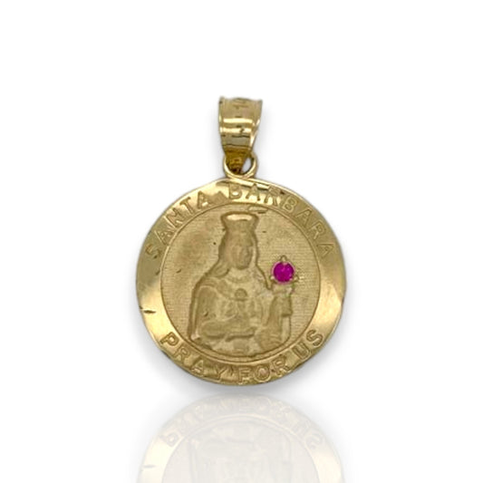 Saint Barbara Medallion Pendant - 14K Yellow Gold