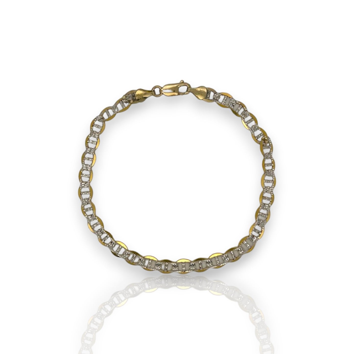 10K Fully Solid Valentino Two Tone Link Anklet - 10K Yellow Gold