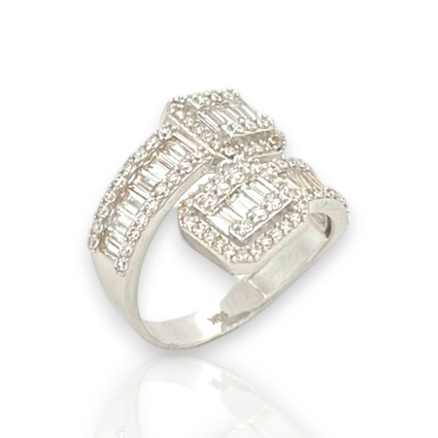 Baguette and Round Cut Wrap Ring With CZ - 10K White Gold