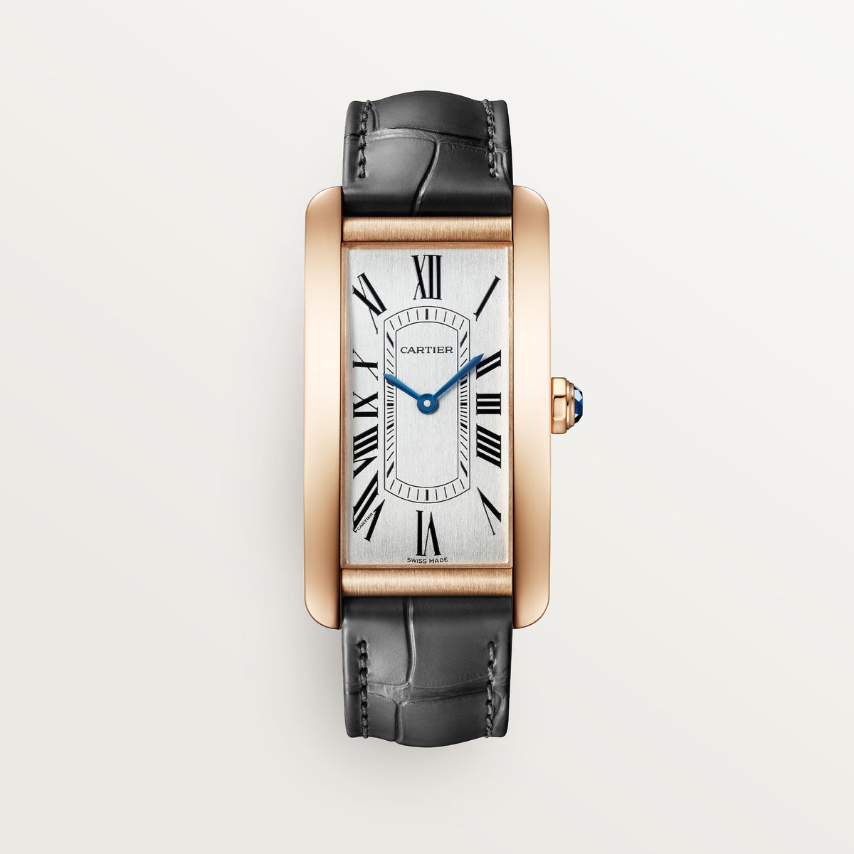 Cartier Tank Américaine WGTA0134 - Large model 18K rose gold, Satin-brushed silvered Dial, Semi-matte gray alligator-skin strap