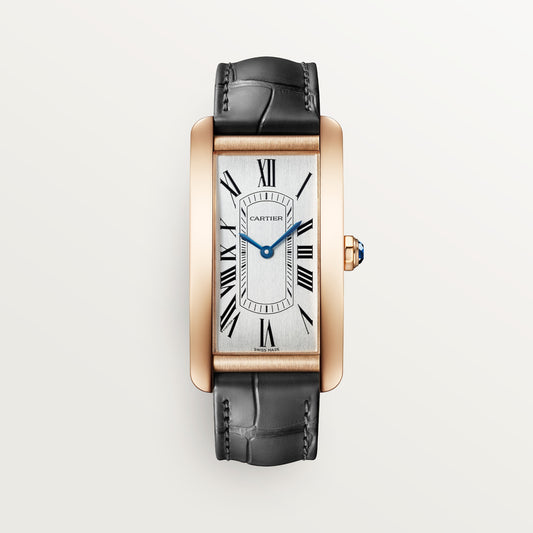 Cartier Tank Américaine WGTA0134 - Large model 18K rose gold, Satin-brushed silvered Dial, Semi-matte gray alligator-skin strap