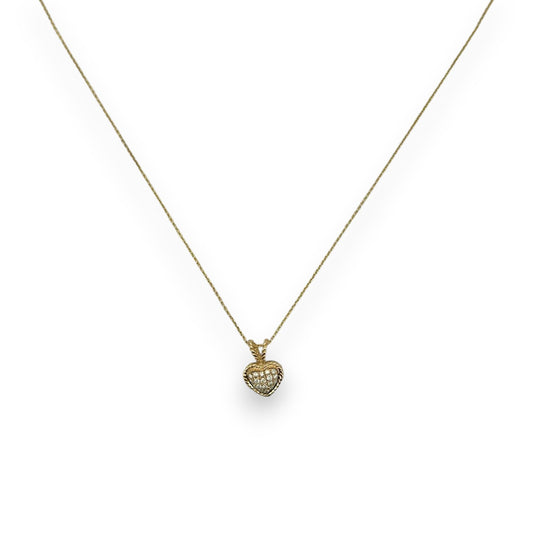 Heart Diamond Pendant With Cable Chain - 14K Yellow Gold