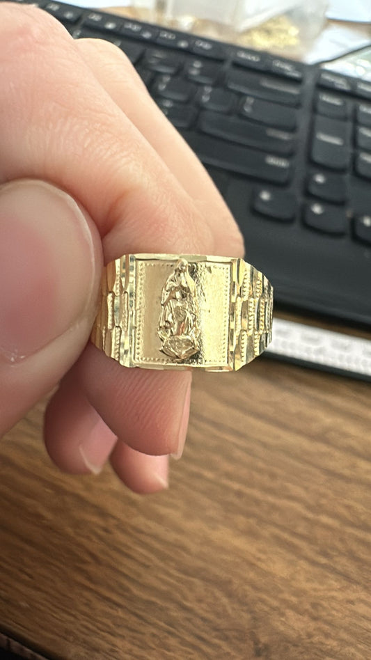 10K Yellow Gold - Diamond Cut Jesus Religious Ring