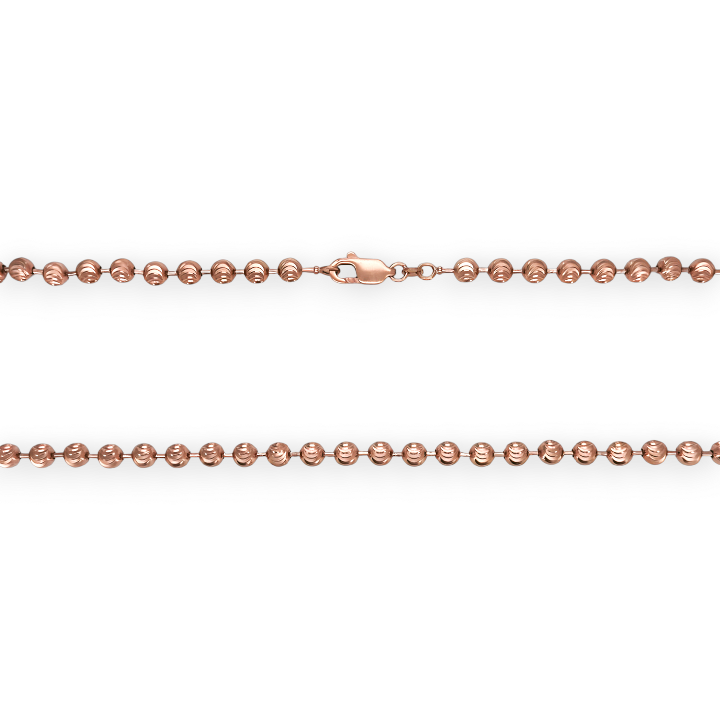 Bead Ball Moon Cut Link Chain Necklace - 14K Rose Gold - Solid