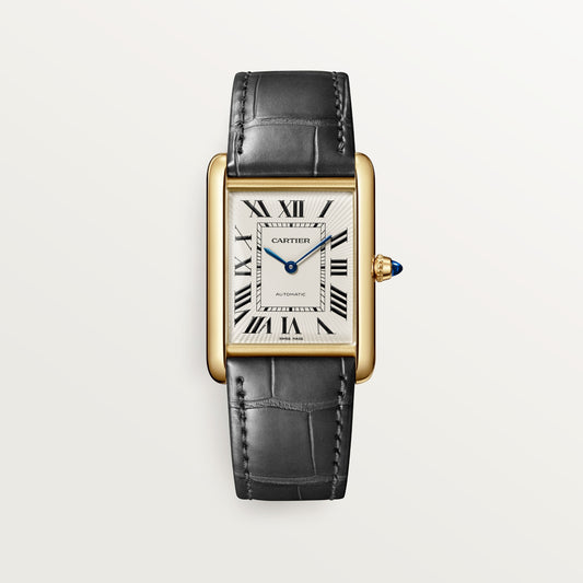 Cartier Tank Louis Cartier WGTA0357 - Large model 18K yellow gold, Stamped silvered with yellow varnish Dial, Semi-matte gray alligator leather strap