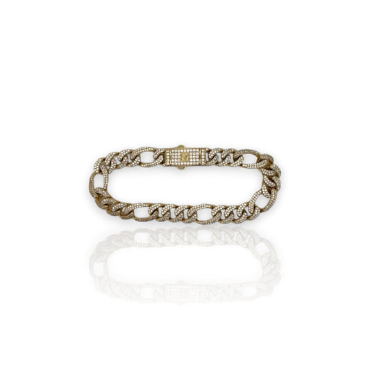 Figaro Link Cz Bracelet - 10K Yellow Gold