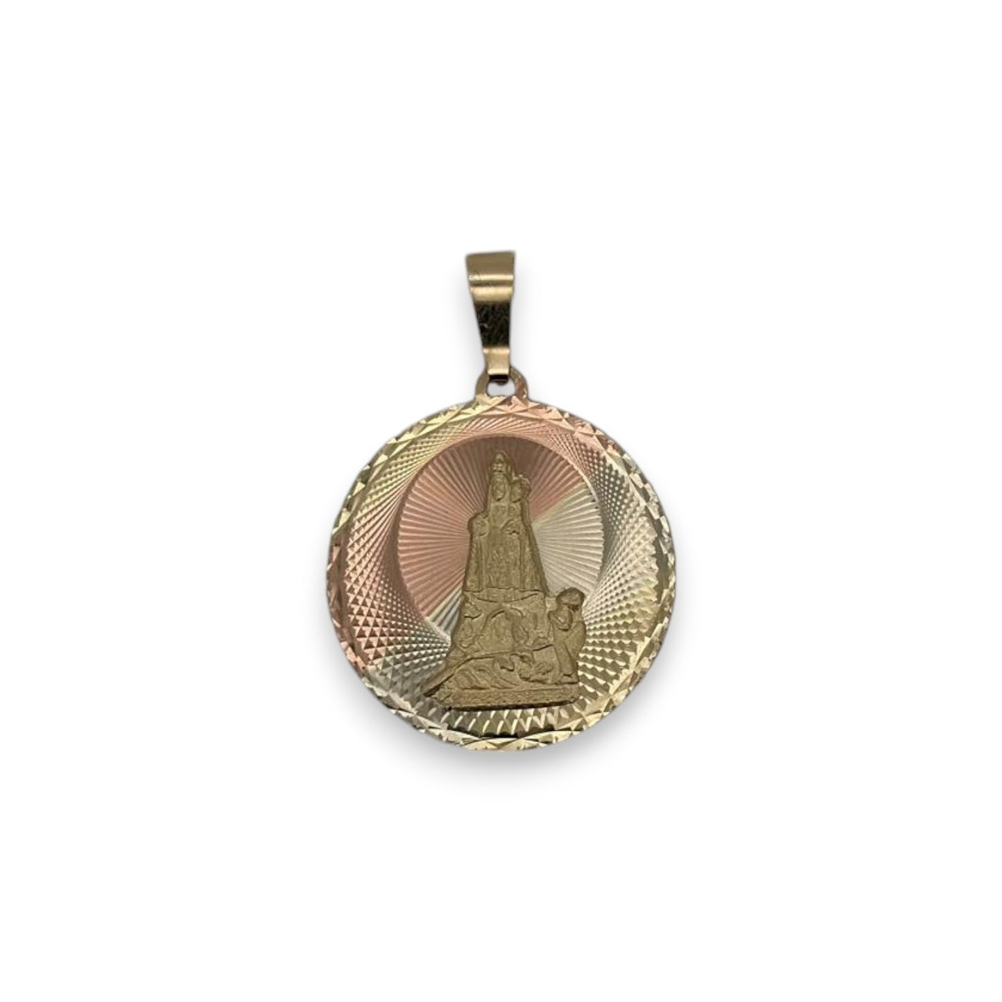 St Caridad & Jesus Two Sided Pendant - 14K Tri Color