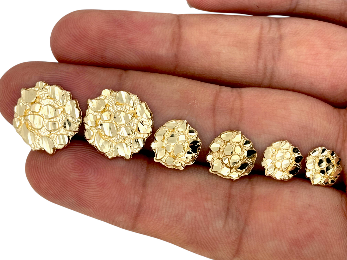 Round Nugget Stud Earrings - 10K Yellow Gold