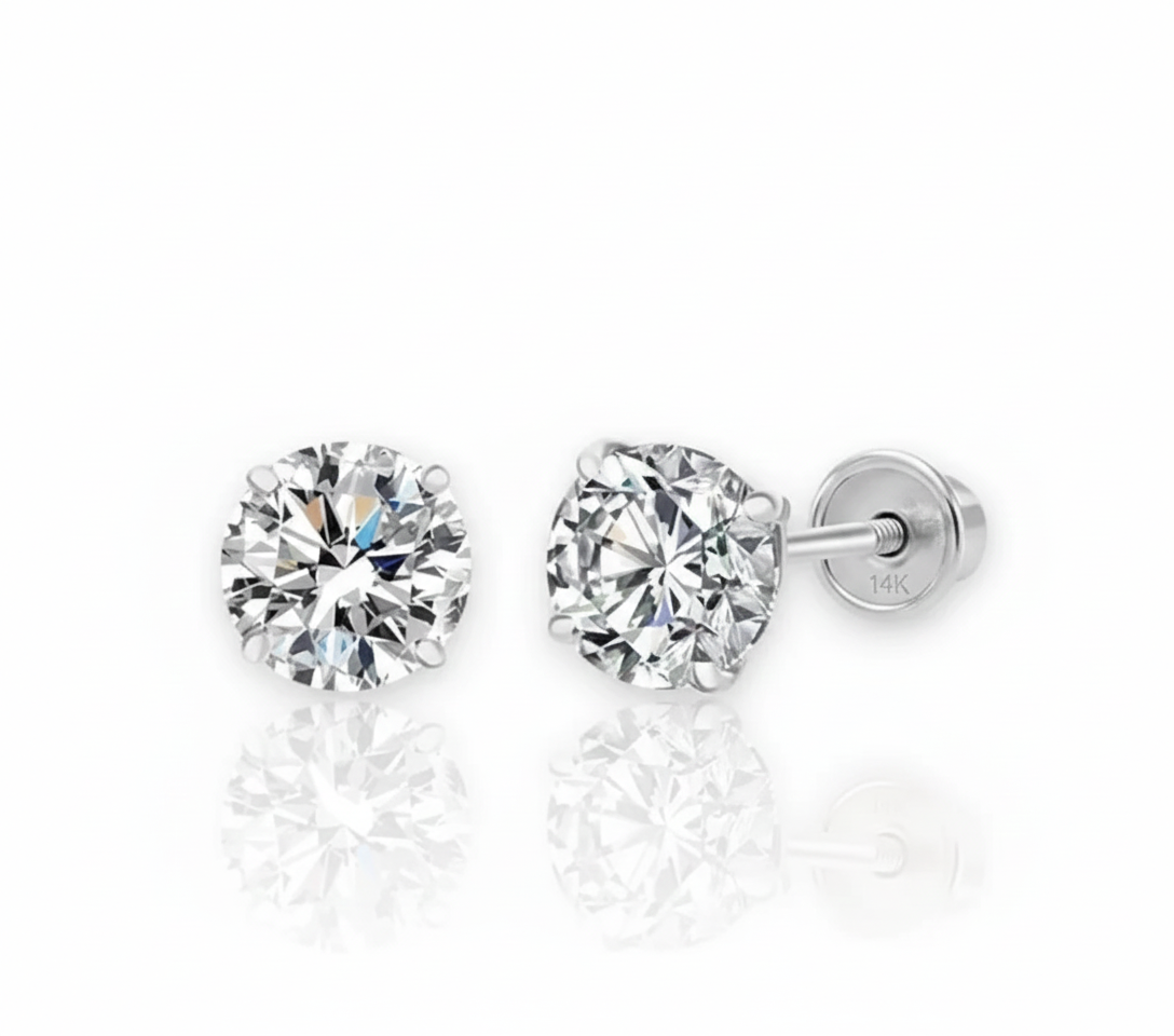 14K Gold / 925 Sterling Silver Stud Earrings | Screw-Back & Push-Back Styles | Hypoallergenic | GRA Moissanite or Cubic Zirconia Stones