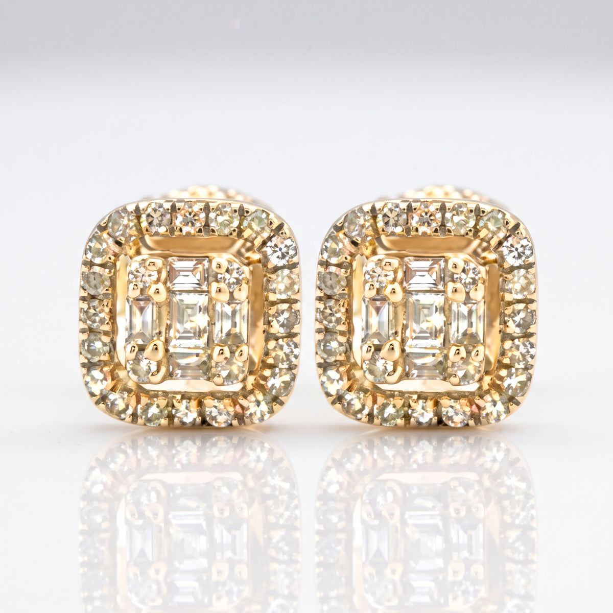 0.43ct Diamond Square Stud Earrings - 14k Yellow Gold