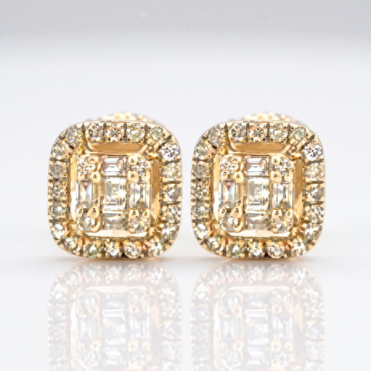 0.43ct Diamond Square Stud Earrings - 14k Yellow Gold