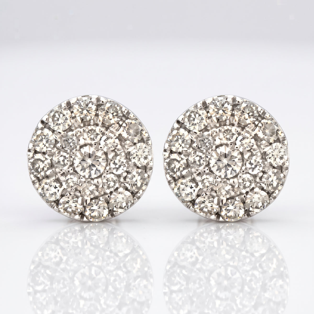 1.17Ct Diamond Round Cluster Earrings 14K White Gold