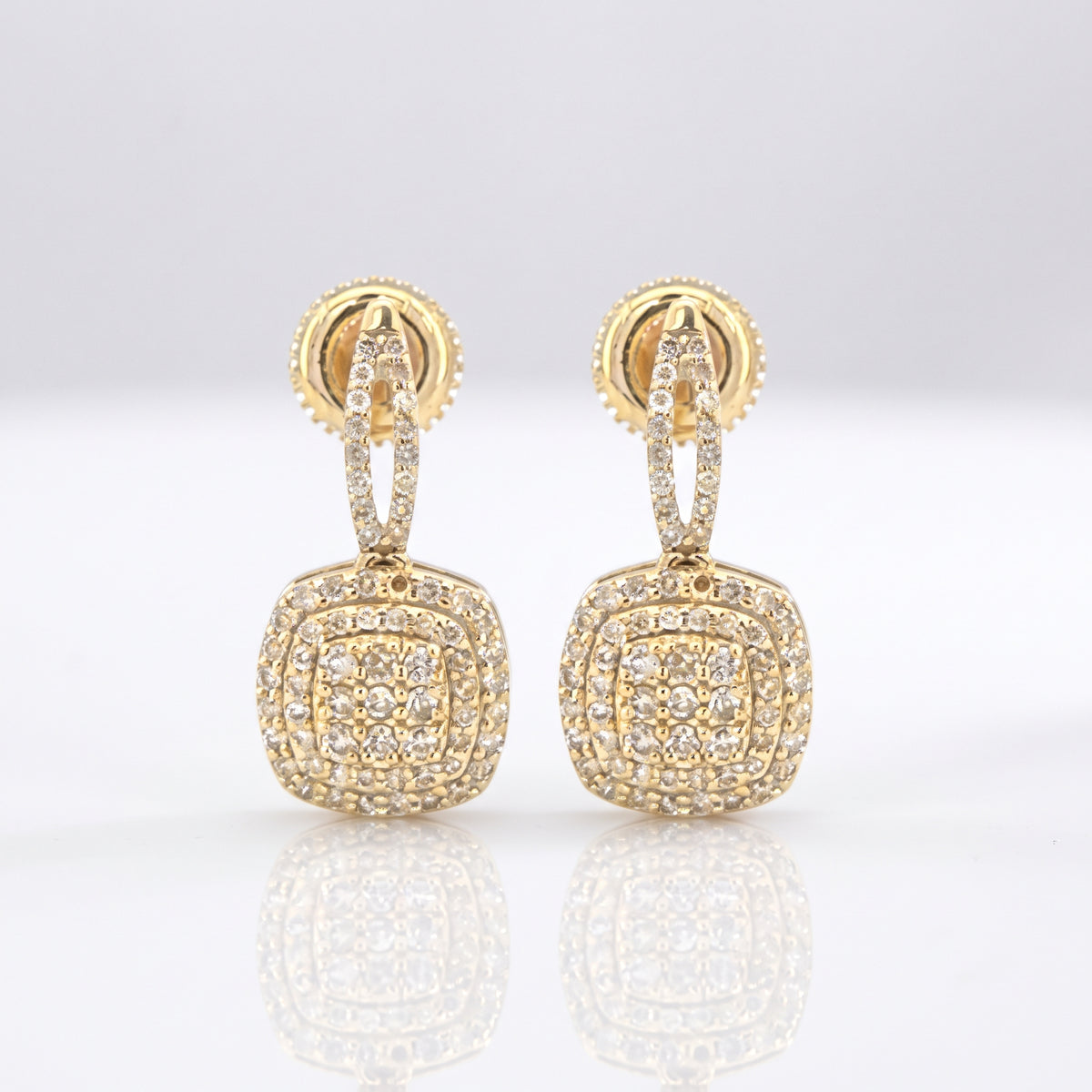 0.59ct Diamond Square Stud Earrings - 14k Yellow Gold