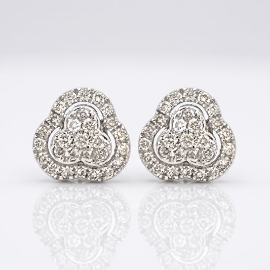 0.89Ct Diamond Heart Halo Stud Earrings 14K White Gold