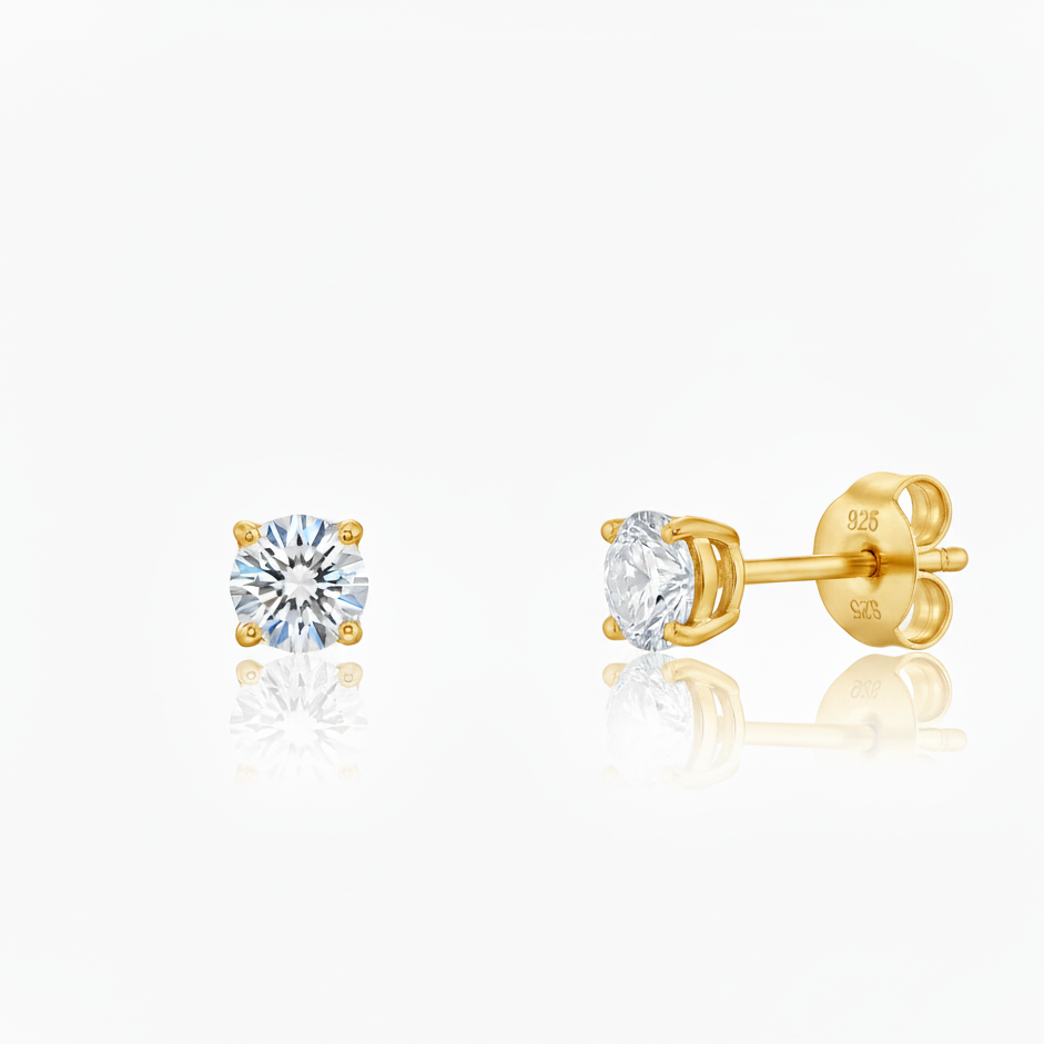 14K Gold / 925 Sterling Silver Stud Earrings | Screw-Back & Push-Back Styles | Hypoallergenic | GRA Moissanite or Cubic Zirconia Stones