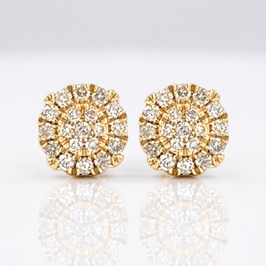 0.77ct Diamond Round Stud Earrings - 14k Yellow Gold