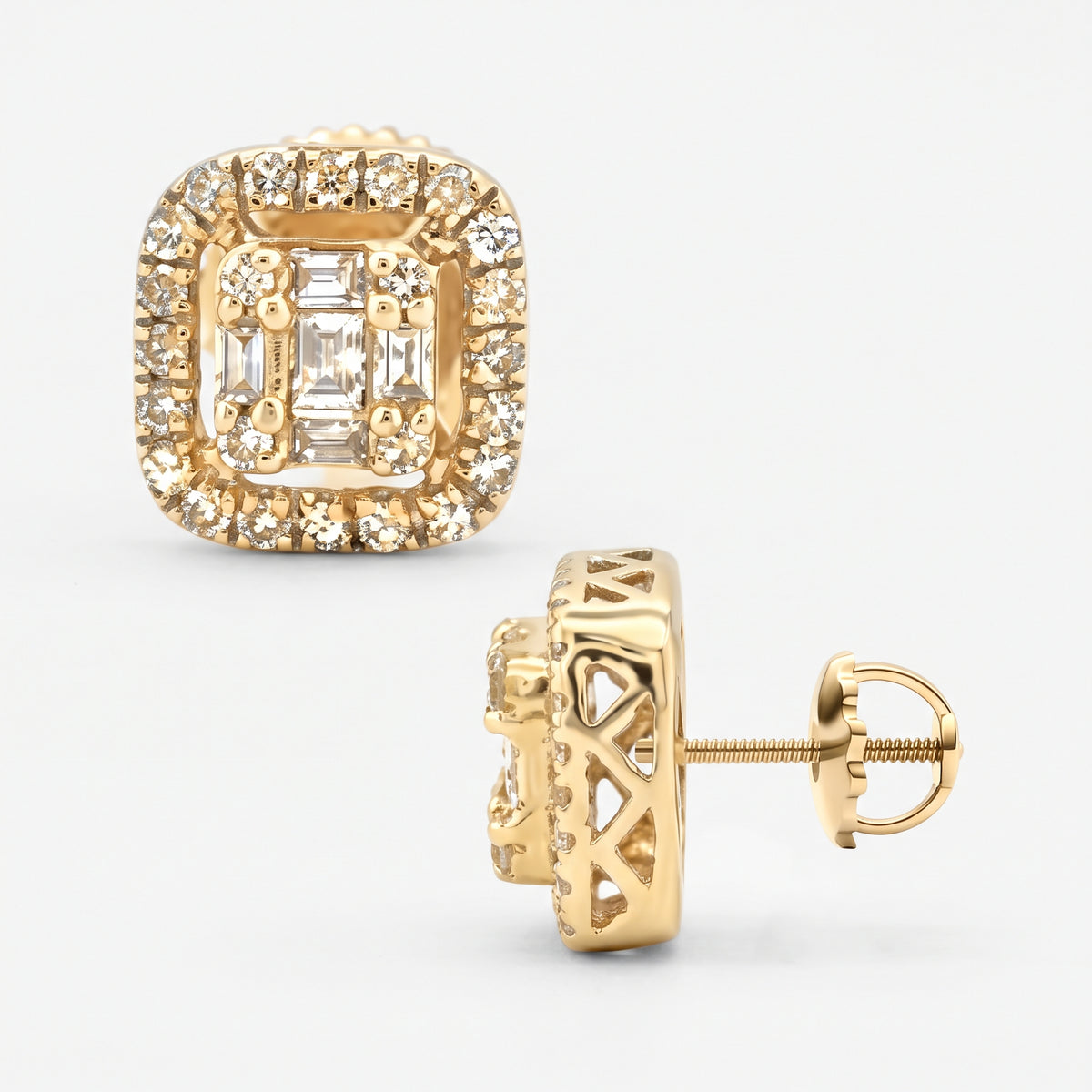 0.43ct Diamond Square Stud Earrings - 14k Yellow Gold