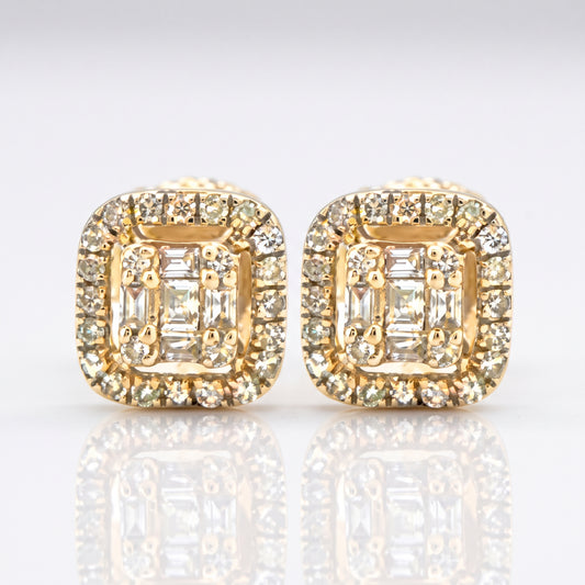 0.61ct Diamond Square Stud Earrings - 14k Yellow Gold