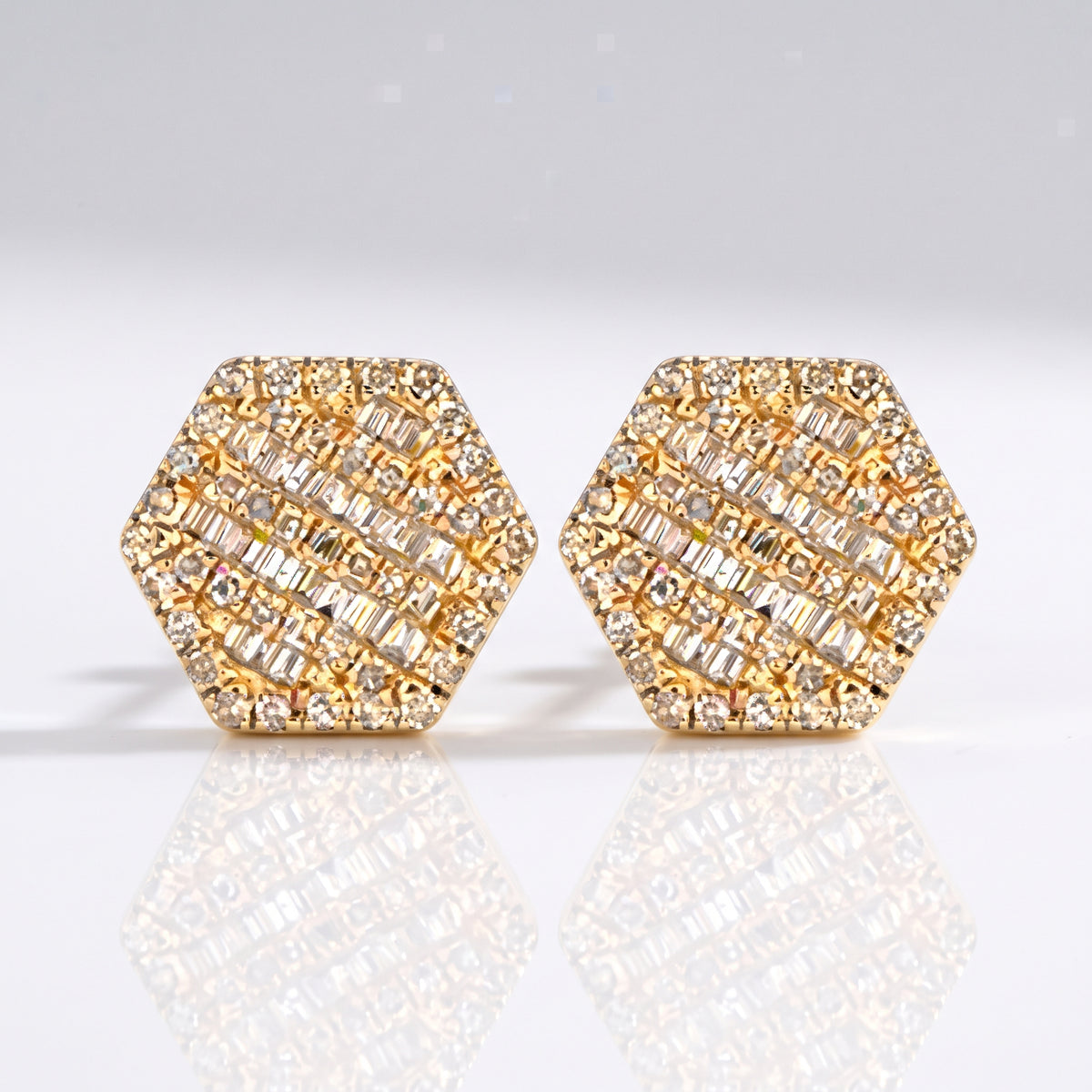 0.78ct Diamond Hexagon Stud Earrings - 14k Yellow Gold