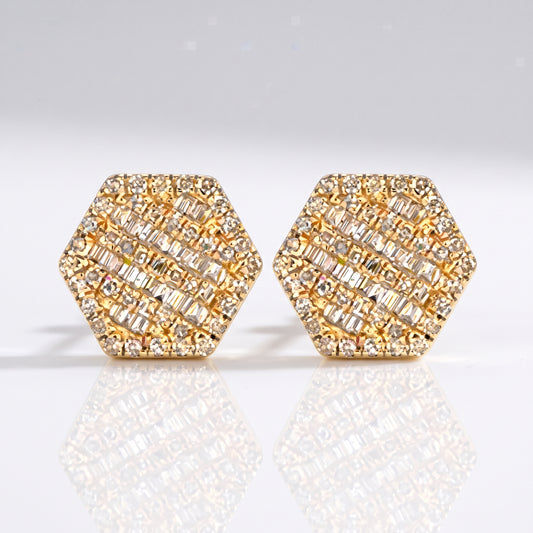 0.78ct Diamond Hexagon Stud Earrings - 14k Yellow Gold