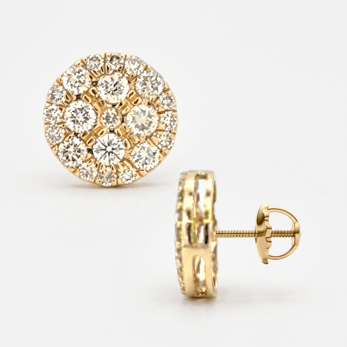 0.77ct Diamond Round Stud Earrings - 14k Yellow Gold