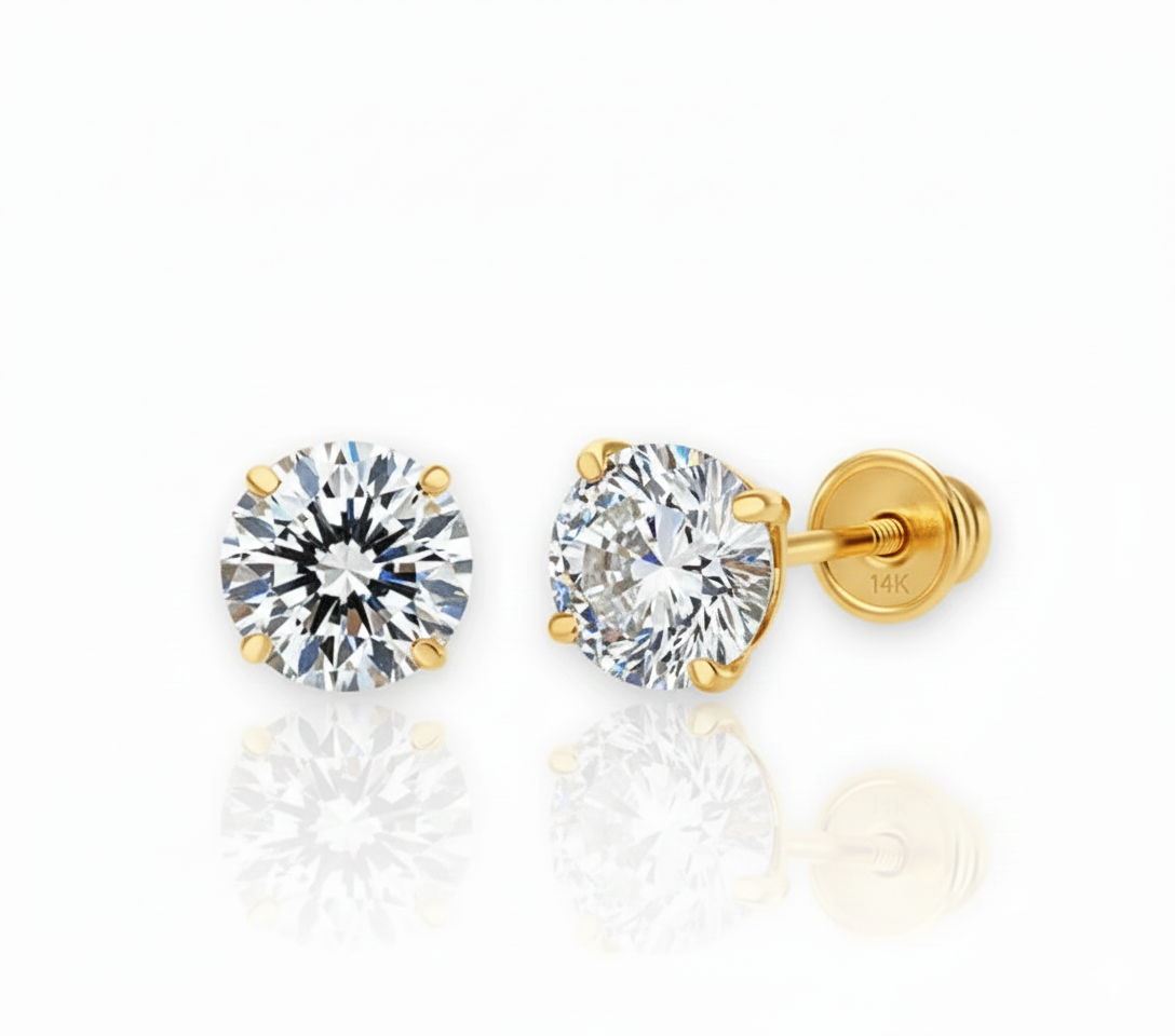 14K Gold / 925 Sterling Silver Stud Earrings | Screw-Back & Push-Back Styles | Hypoallergenic | GRA Moissanite or Cubic Zirconia Stones