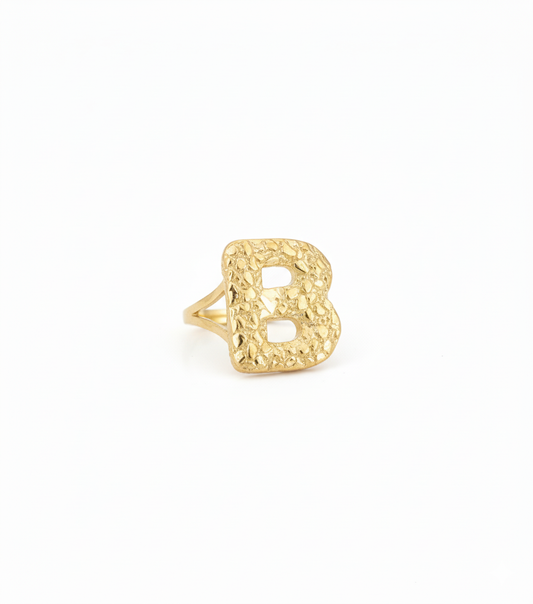 10K Solid Yellow Gold Nugget Bubble Initial Ring – Custom Letter Ring for Men & Women - ALL LETTERS
