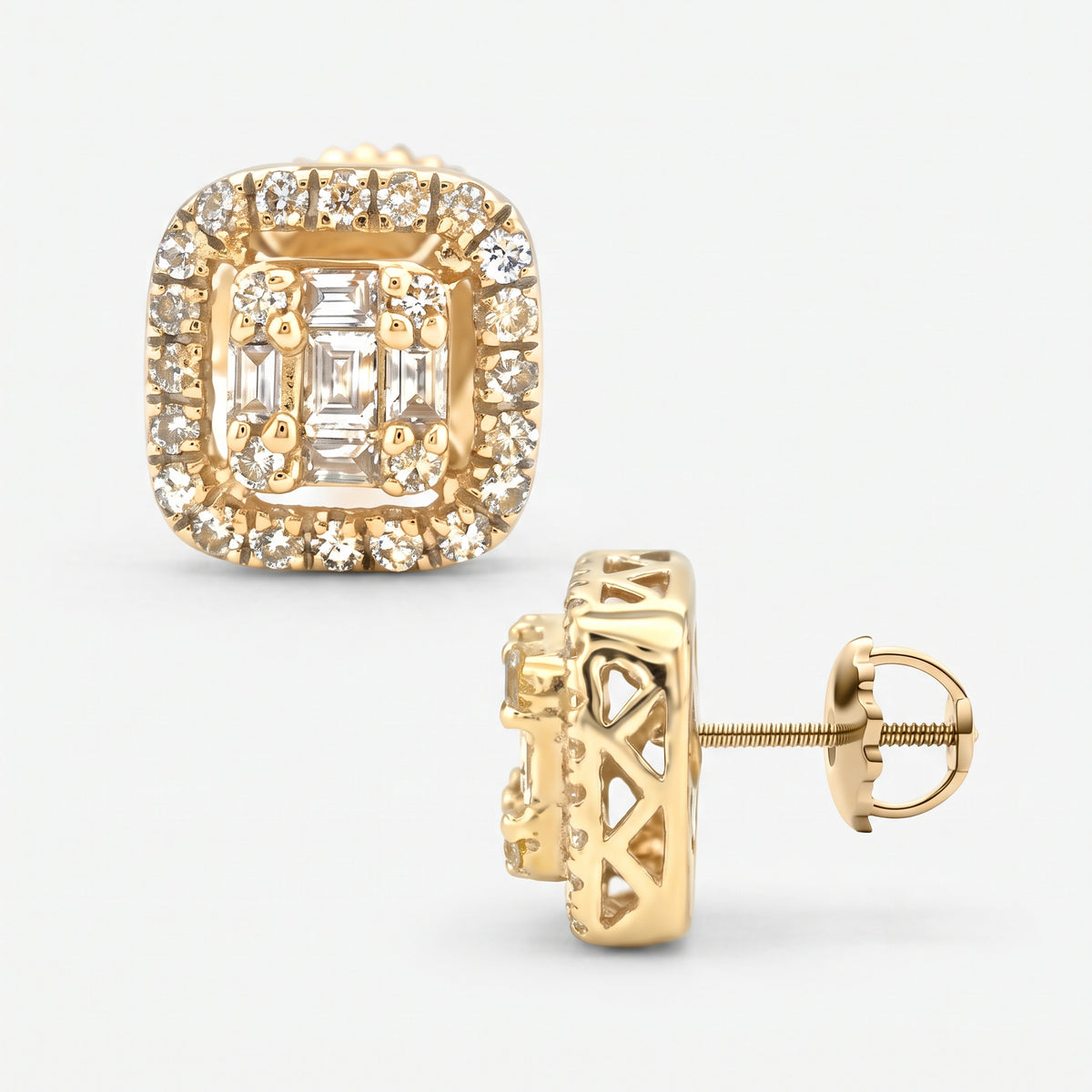 0.61ct Diamond Square Stud Earrings - 14k Yellow Gold