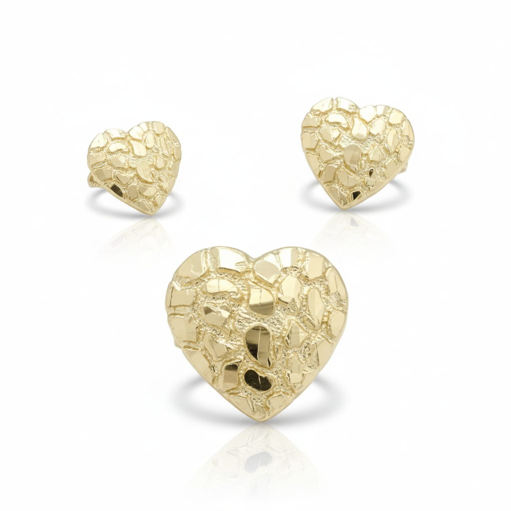 Anillo de pepita en forma de corazón con talla de diamante texturizado - Oro amarillo de 10 quilates