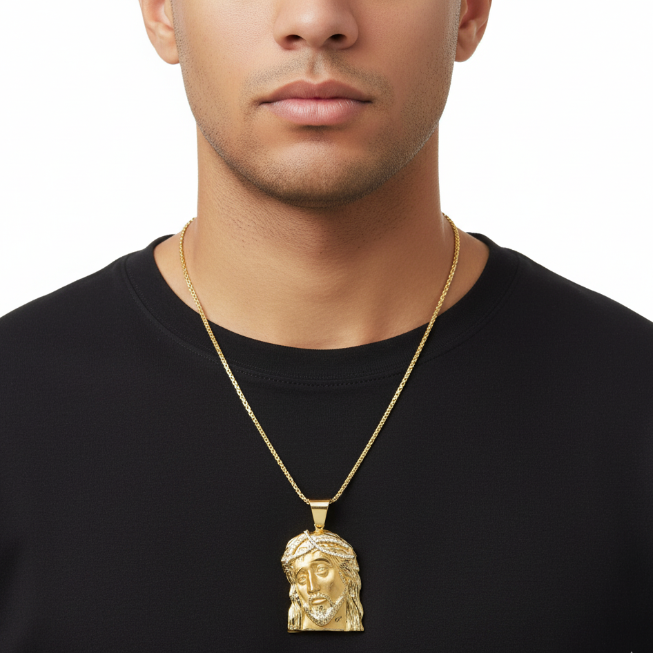 Colgante con cabeza de Jesús - Oro amarillo de 10 quilates